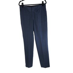 Berle Mens Navy Plaid Dress Pants 33R 33x35